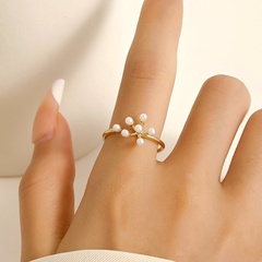 Fashion Geometric Copper Open Ring Inlay Artificial Pearls Copper Rings