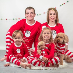 Cute Santa Claus Polyester Printing Pants Sets Straight Pants Family Matching Outfits