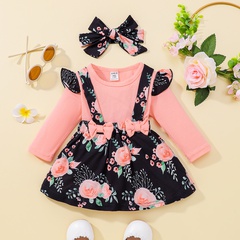 Fashion Flower Bowknot Polyester Girls Clothing Sets