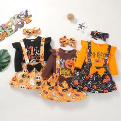 Halloween Fashion Halloween Pattern Letter Cotton Blend Girls Clothing Sets