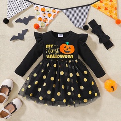 Halloween Fashion Round Dots Letter Ruffles Polyester Girls Dresses