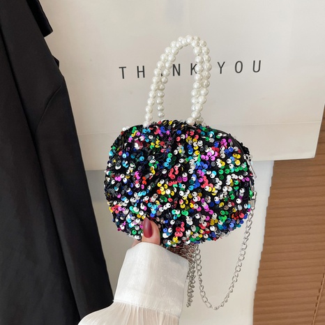 Streetwear Solid Color Sequins Pearls Pillow Shape Zipper Crossbody Bag's discount tags