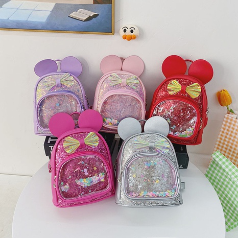 Cute Bow Knot Sequins Square Zipper Functional Backpack's discount tags