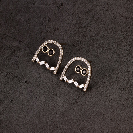 Funny Ghost Copper Gold Plated Zircon Ear Studs 1 Pair's discount tags