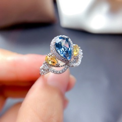 Mode Krone Kupfer Offener Ring Inlay Künstliche Edelsteine Kupfer Ringe