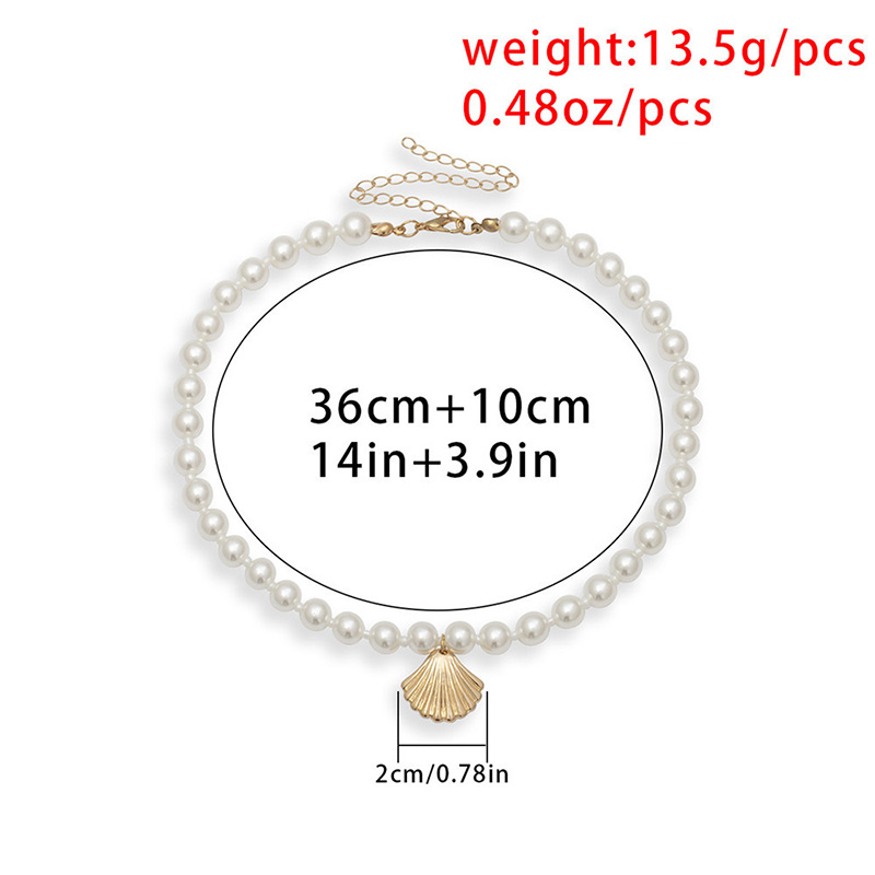 Fashion Scallop Alloy Pendant Necklace Beaded Pearl Pearl Necklaces 1 Piecepicture1