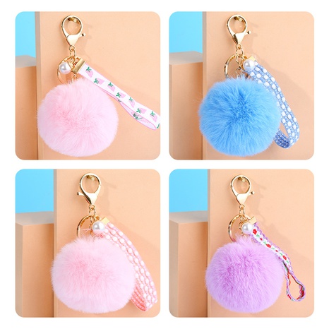 Fashion Hairball Alloy Fabric Flocking Inlay Pearl Keychain 1 Piece's discount tags