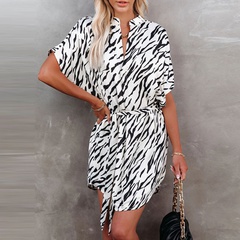 Fashion Zebra Short Sleeve Polyester Dresses Above Knee Shirt Dress