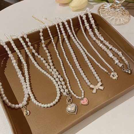 Fashion Geometric Heart Shape Imitation Pearl Alloy Necklace Pearl Necklaces 1 Piece's discount tags