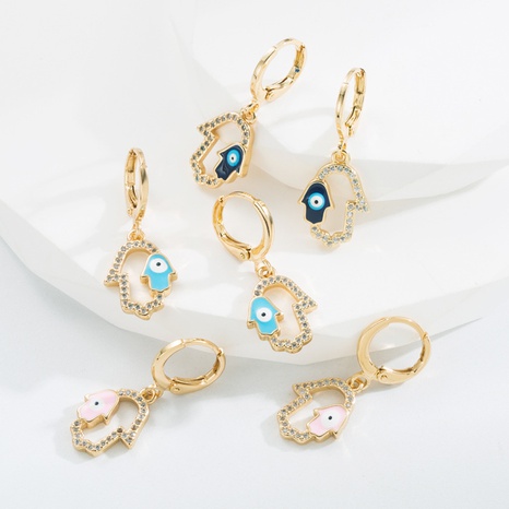 Fashion Devil'S Eye Palm Copper Drop Earrings Enamel Zircon Copper Earrings's discount tags