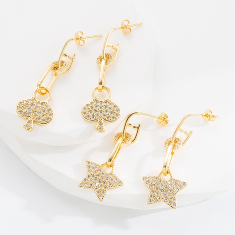 Fashion Star Heart Shape Copper Earrings Inlay Zircon Copper Earrings's discount tags