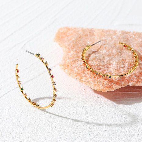 Retro Round Copper Hoop Earrings Artificial Gemstones Copper Earrings's discount tags