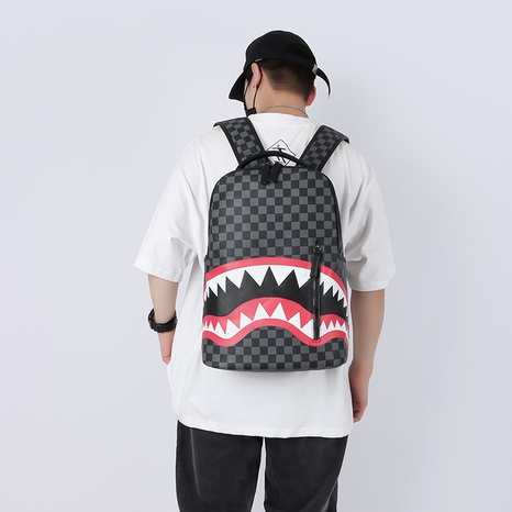 Men'S Large All Seasons PU Leather Plaid Streetwear Square Zipper Fashion Backpack's discount tags