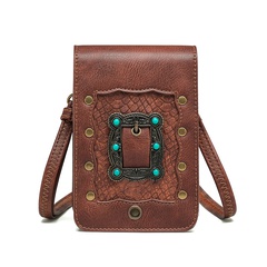 Women'S Mini All Seasons PU Leather Geometric Vintage Style Metal Button Square Magnetic Buckle Crossbody Bag
