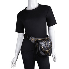 Women'S Medium All Seasons PU Leather Solid Color Punk Metal Button Square Magnetic Buckle Fanny Pack