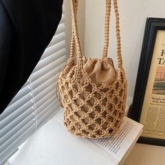 Women'S Small Spring&Summer cotton rope Solid Color Vacation Hollow Bucket String Shoulder Bag