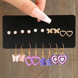 Fashion Heart Shape Butterfly Alloy Inlay Acrylic Earringspicture11