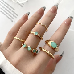 Fashion Geometric Alloy Plating Turquoise Rings 6 Pieces