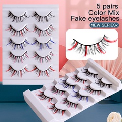 Fashion Color Multi-Layer Thick Cross Artificial Mink Hair False Eyelashes 5 Pairs