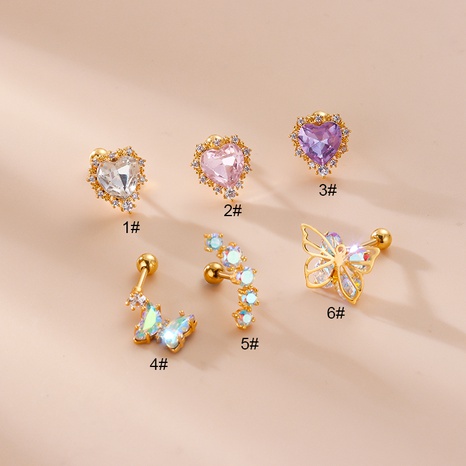 Fashion Heart Shape Butterfly Stainless Steel Inlay Zircon Ear Studs 1 Piece's discount tags