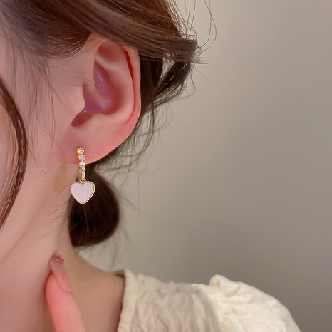 Simple Style Heart Shape Copper Drop Earrings Inlay Zircon Copper Earrings 1 Pair's discount tags