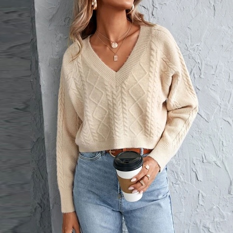 Fashion Solid Color Acrylic V Neck Long Sleeve Raglan Sleeve Sweater's discount tags
