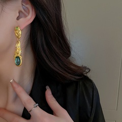 Fashion Geometric Copper Drop Earrings Pleated Rhinestones Copper Earrings 1 Pair