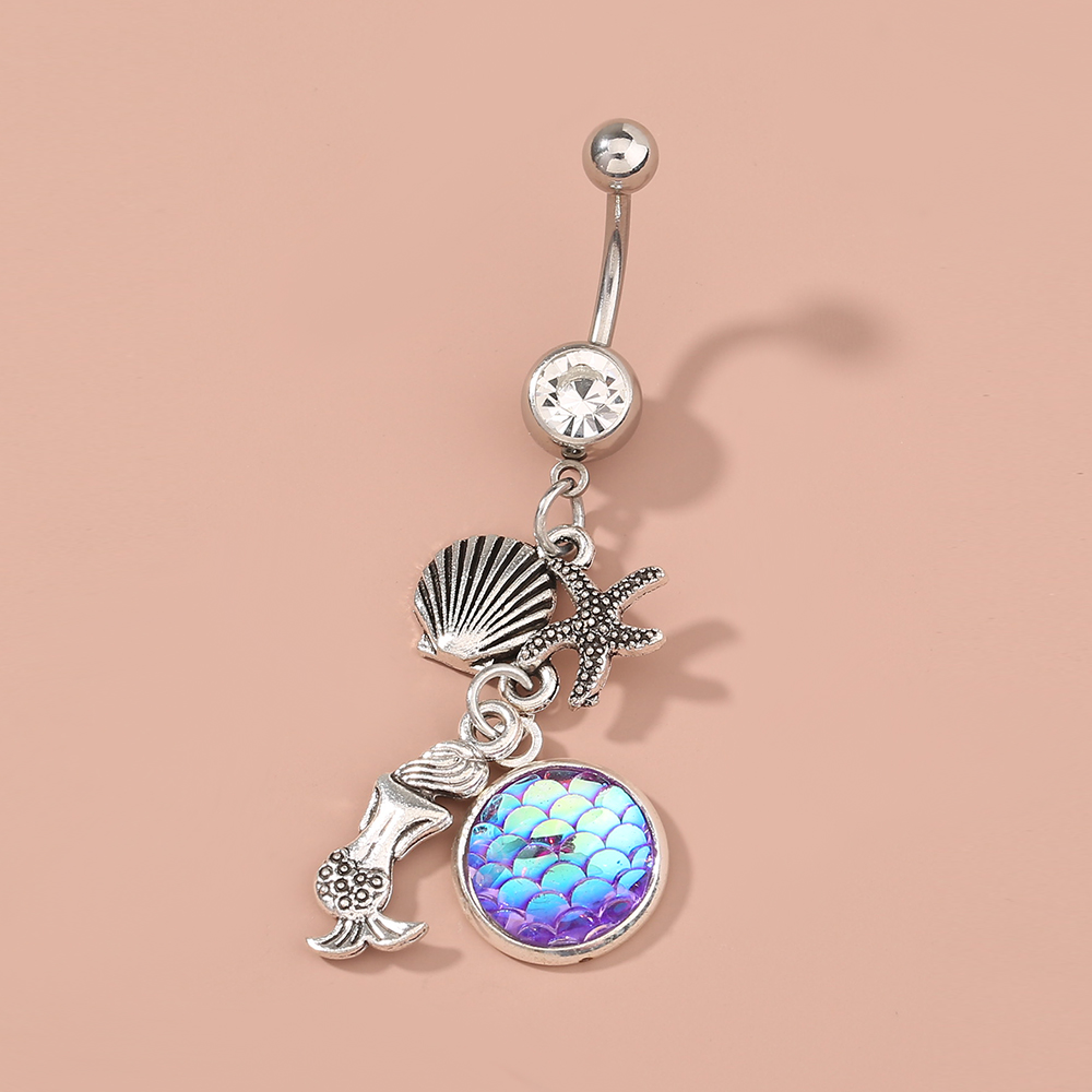 Fashion Butterfly Shell Snowflake Stainless Steel Grommet Eyelet Rhinestones Belly Ring 1 Piecepicture3