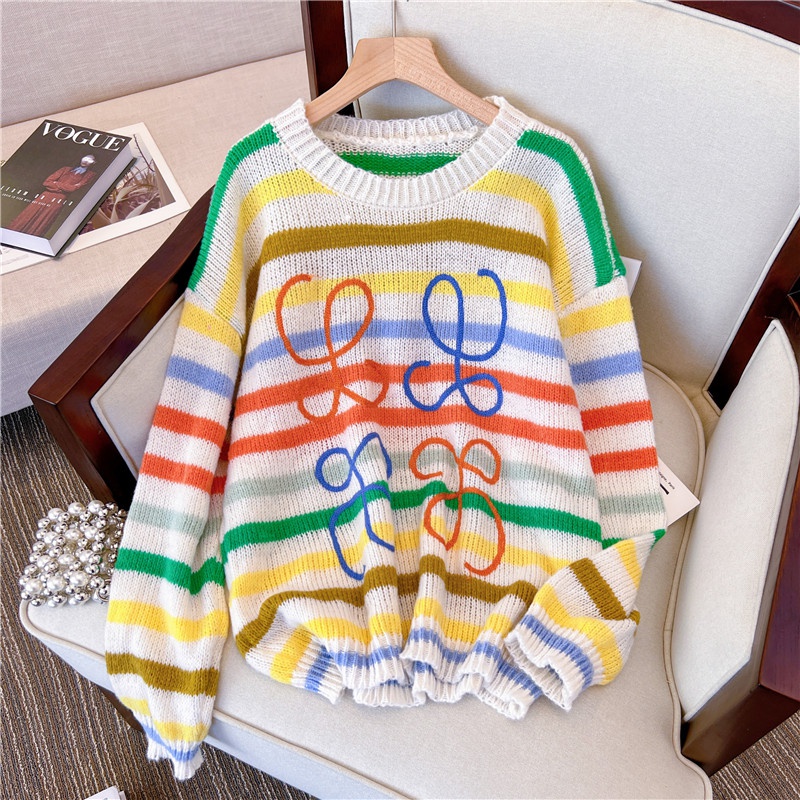 Fashion Stripe knit Round Neck Long Sleeve Regular Sleeve Sweater