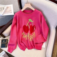 Fashion Letter Cherry knit Round Neck Long Sleeve Regular Sleeve Printing Sweater