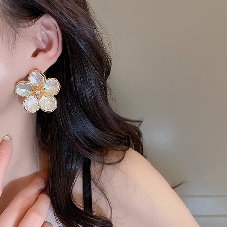Sweet Flower Copper Ear Studs Plating Acrylic Rhinestones Copper Earrings 1 Piece's discount tags