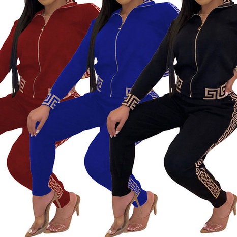 Casual Solid Color Polyester Zipper Pants Sets 2 Piece Set's discount tags
