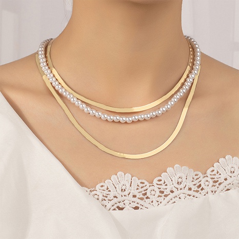 Fashion Geometric Imitation Pearl Alloy Plating Layered Necklaces's discount tags