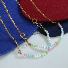 Fashion Geometric Imitation Pearl Titanium Steel Necklace Inlay Opal Stainless Steel Necklaces