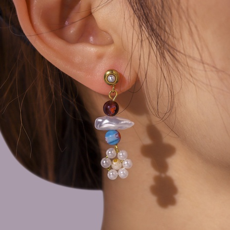 Sweet Flower Titanium Steel Beaded Pearl Women'S Drop Earrings 1 Pair's discount tags