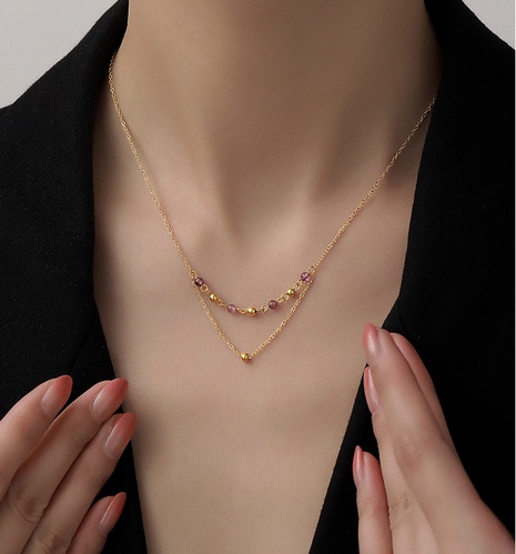 Mode Geometrisch Titan Stahl Geschichtete Halskette Vergoldet Künstliche Edelsteine Edelstahl Halsketten's discount tags