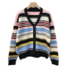 Casual Stripe knit V Neck Long Sleeve Regular Sleeve Sweater