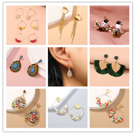 Bohemian Water Droplets Tassel Heart Shape Copper Earrings Hollow Out Resin Copper Earrings 1 Pair's discount tags