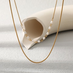 Mode Geometrisch Rostfreier Stahl Halskette Inlay Künstliche Perlen Edelstahl Halsketten 1 Stück