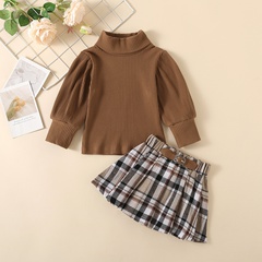 Preppy Style Color Block Cotton Girls Clothing Sets