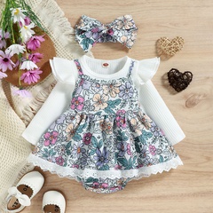 Cute Flower Cotton Polyester Girls Clothing Sets
