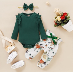 Fashion Flower Bowknot Cotton Polyester Girls Clothing Sets