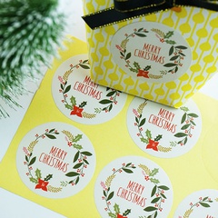 White Christmas Wreath Letter Pattern Cookie Box Decorative Round Sticker