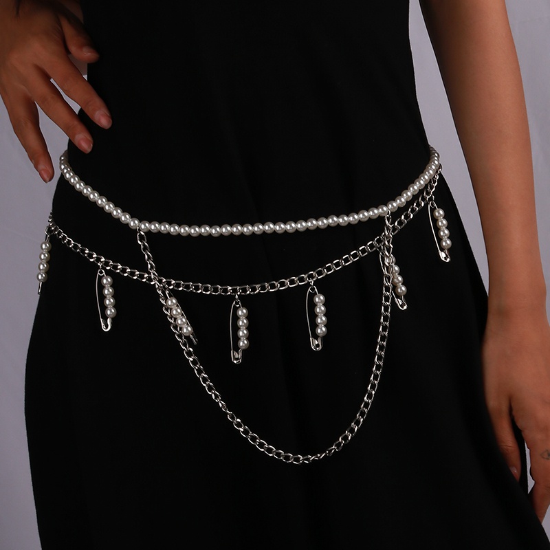 Fashion Solid Color Imitation Pearl Alloy WomenS Waist Chain 1 Piece