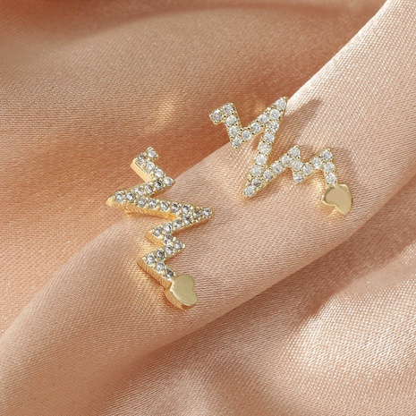 Fashion Electrocardiogram Alloy Plating Inlay Artificial Diamond Women'S Ear Studs 1 Pair's discount tags