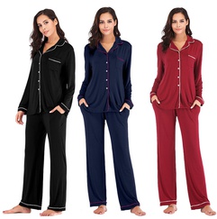 Casual Solid Color Pajama Sets Modal Button Pants Sets Lingerie & Pajamas