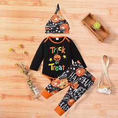 Halloween Fashion Pumpkin Printing Cotton Boys Clothing Sets