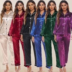 Fashion Solid Color Pajama Sets Polyester Button Pants Sets Lingerie & Pajamas