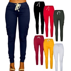Casual Solid Color Polyester Full Length Zipper Pleated Casual Pants