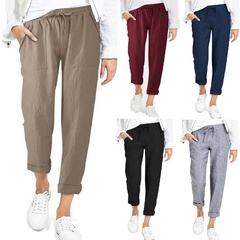 Casual Solid Color Polyester Ankle-Length Elastic Waist Tapered Pants